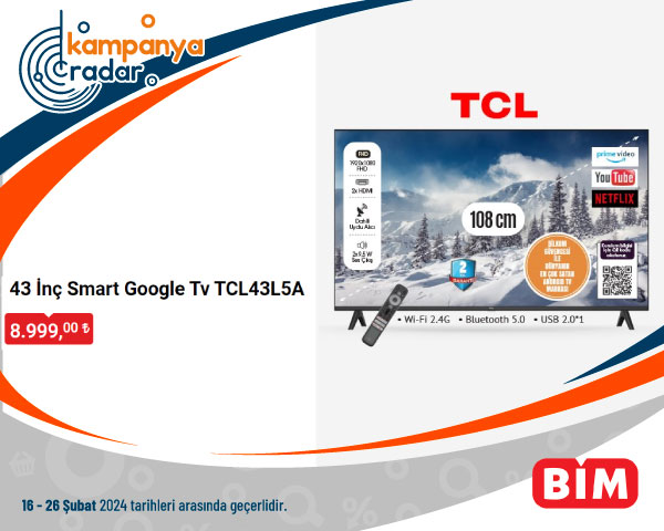 Bim Aktüel 43 İnç Smart Google Tv TCL43L5A