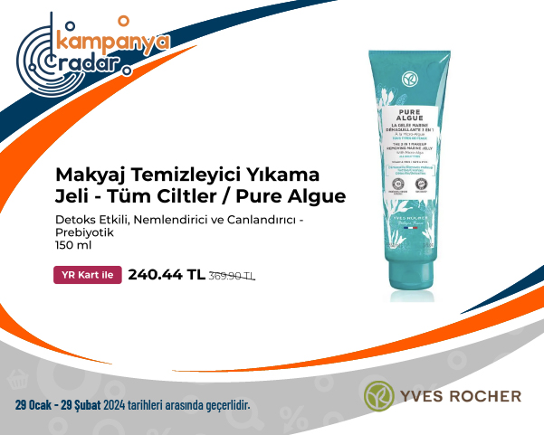 Yvesrocher Makyaj Temizleyici Yıkama Jeli - Tüm Ciltler / Pure Algue Yvesrocher Makyaj Temizleyici Yıkama Jeli - Tüm Ciltler / Pure Algue