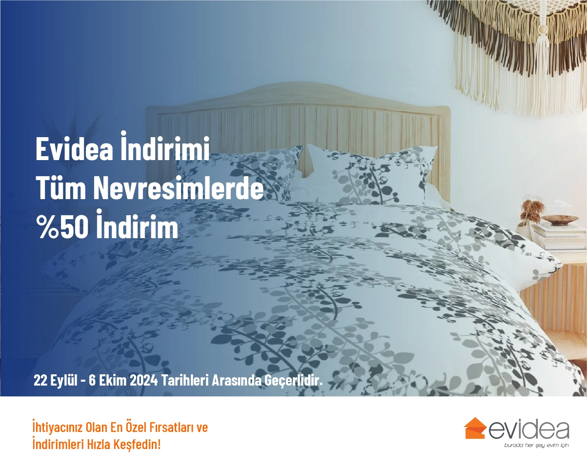 Evidea İndirimi - Tüm Nevresimlerde %50 İndirim