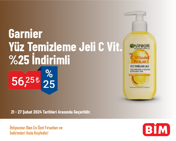 Garnier Yüz Temizleme Jeli C Vit. %25 İndirimli Garnier Yüz Temizleme Jeli C Vit. %25 İndirimli