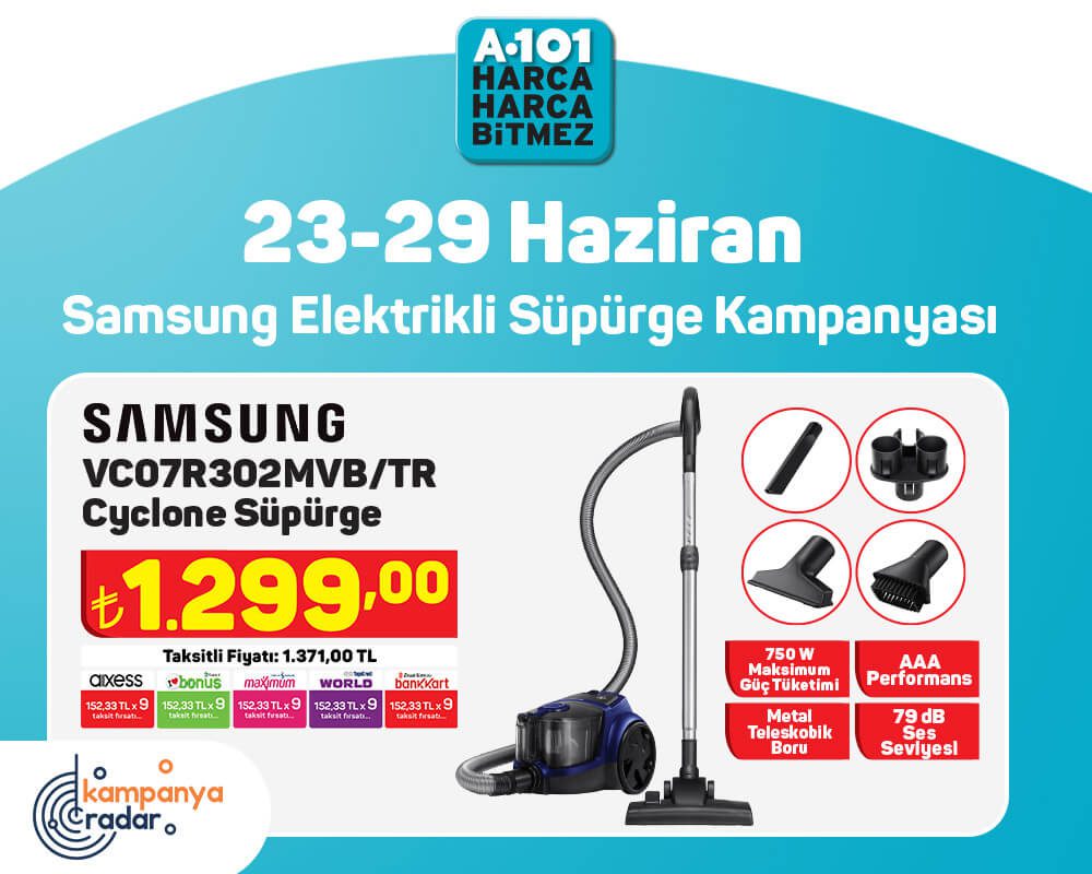 A101 23-29 Haziran kataloğunda Samsung elektrikli süpürge kampanyası