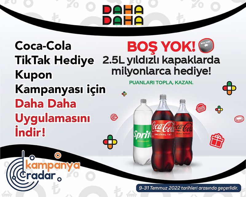 Coca-Cola TikTak hediye kupon kampanyası için Daha Daha uygulamasını indir