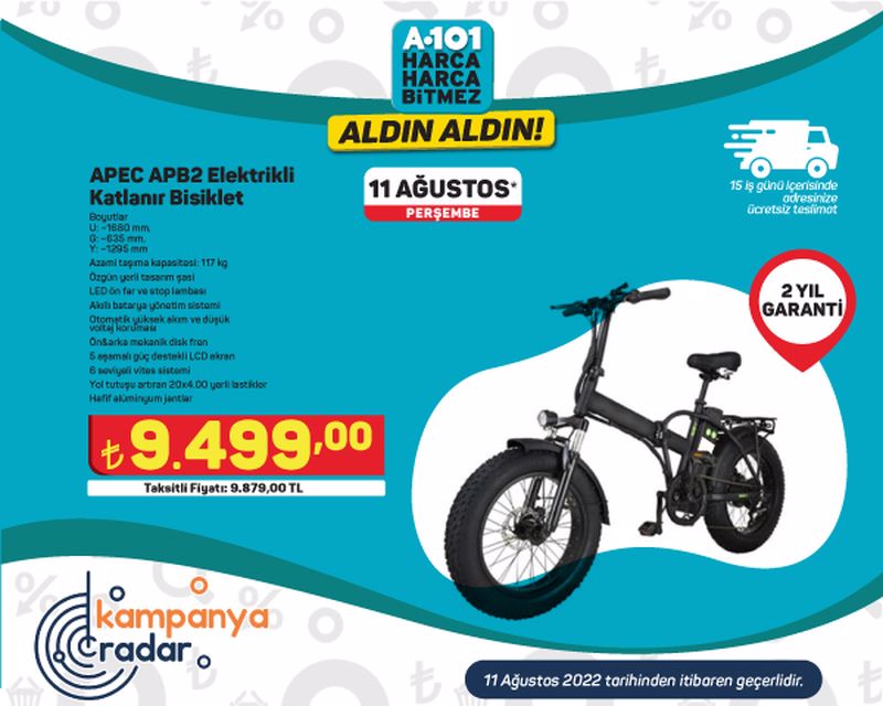 A101 Apec marka elektrikli katlanır bisiklet kampanyası