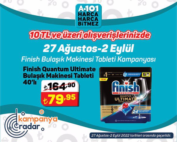 A101 Finish bulaşık makinesi tableti indirim kampanyası! 40’lı tablet fiyatı 164 liradan 79 liraya düştü