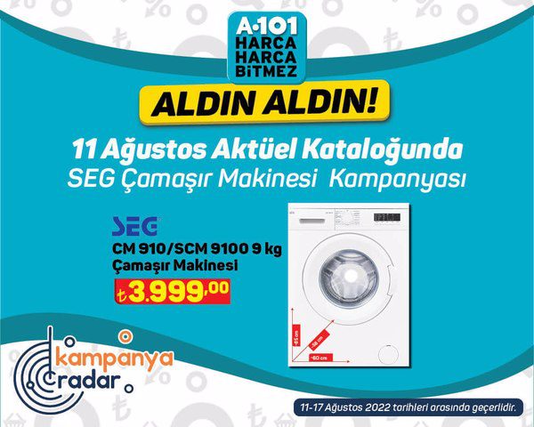 A101 11 Ağustos kataloğu Seg çamaşır makinesi indirim kampanyası