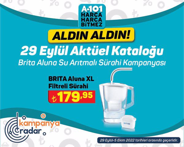 A101 Brita Aluna XL filtreli su arıtmalı sürahi kampanyası! A101 29 Eylül kataloğu