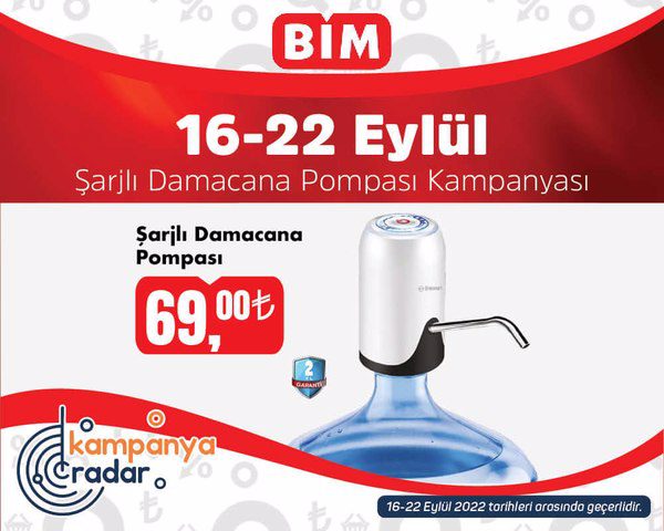 Bim şarjlı damacana pompası kampanyası! Bim 16 Eylül kataloğu