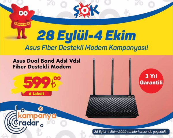 Şok 28 Eylül kataloğunda Asus fiber destekli modem kampanyası