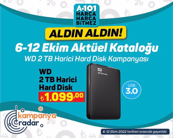 A101 WD 2 TB Harici Hard Disk kampanyası! A101 6-12 Ekim aktüel kataloğu