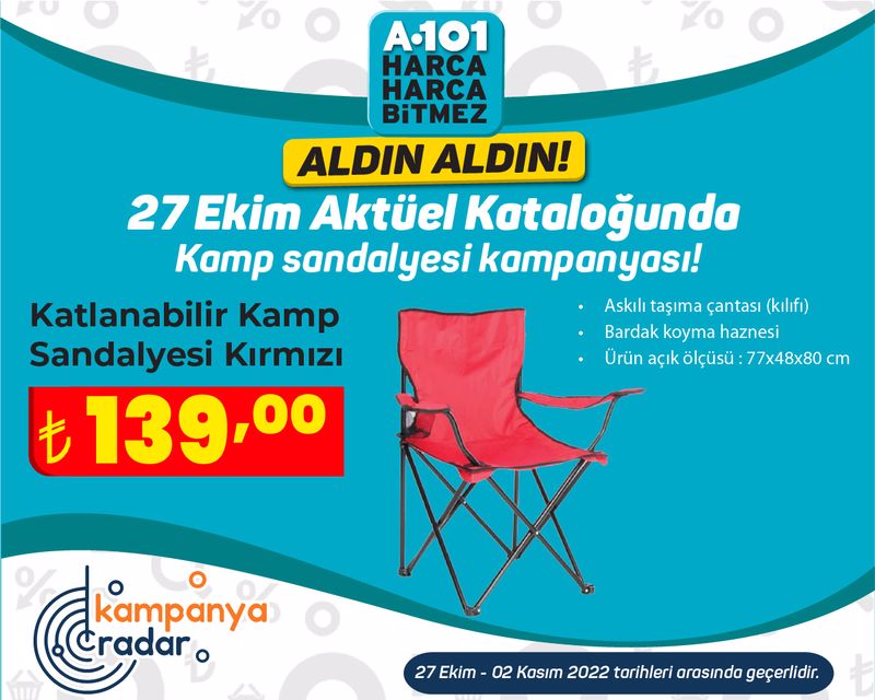 A101 27 Ekim kataloğunda kamp sandalyesi kampanyası