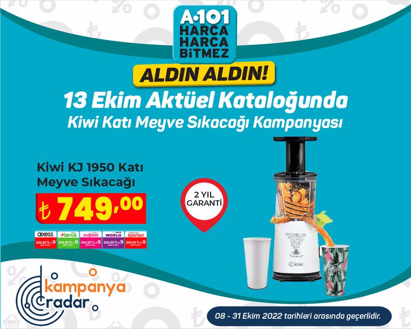 A101 13 Ekim kataloğunda Kiwi katı meyve sıkacağı kampanyası