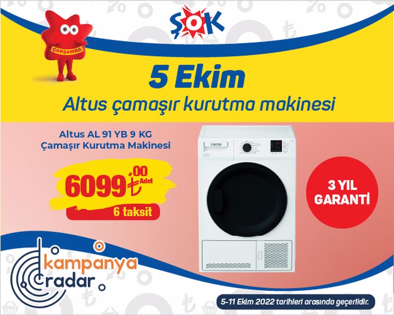Şok 5 Ekim kataloğu Altus çamaşır kurutma makinesi