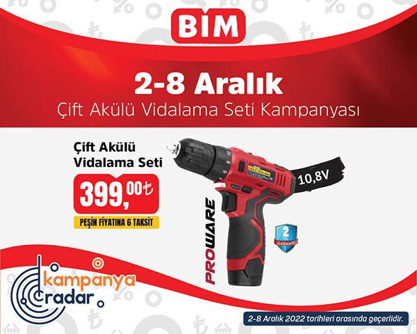 Bim çift akülü vidalama (matkap) seti kampanyası! Bim 2-8 Aralık kataloğu