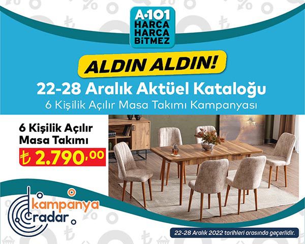 A101 22 Aralık kataloğunda 6 kişilik açılır masa takımı kampanyası