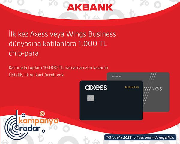 Akbank ticari kredi kartı kampanyası! Axess için 1000 TL chip-para hediye