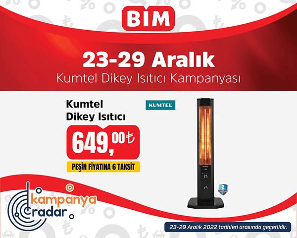 Bim 23 Aralık kataloğunda Kumtel dikey ısıtıcı kampanyası