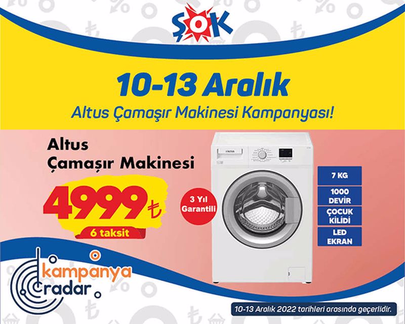 Şok hafta sonu fırsatları Altus çamaşır makinesi kampanyası