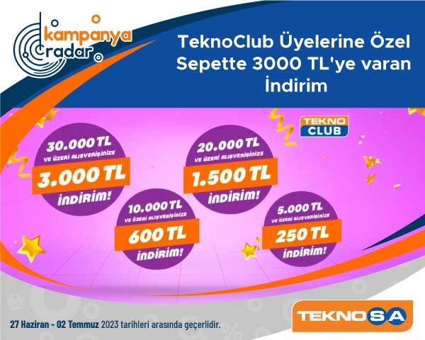 Teknosa'da TeknoClub üyelerine özel sepette 3000 TL'ye varan indirim