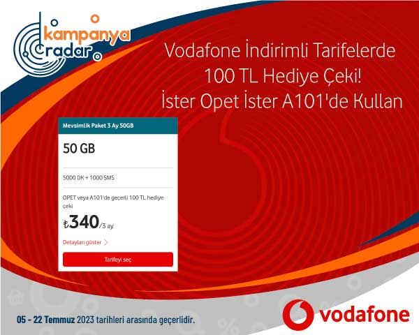 Vodafone indirimli tarifelerde 100 liralık hediye çeki! İster Opet ister A101'de kullan