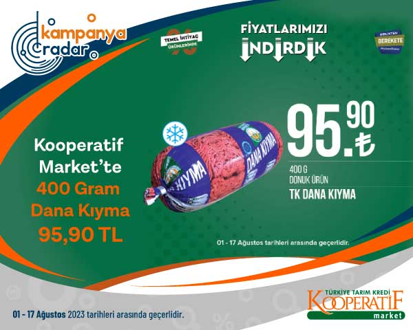Kooperatif Market’te 400 gram dana kıyma 95,90 lira
