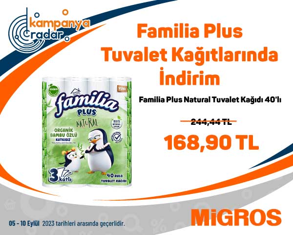 Migros’ta Familia Plus tuvalet kağıtlarında indirim (40’lı)