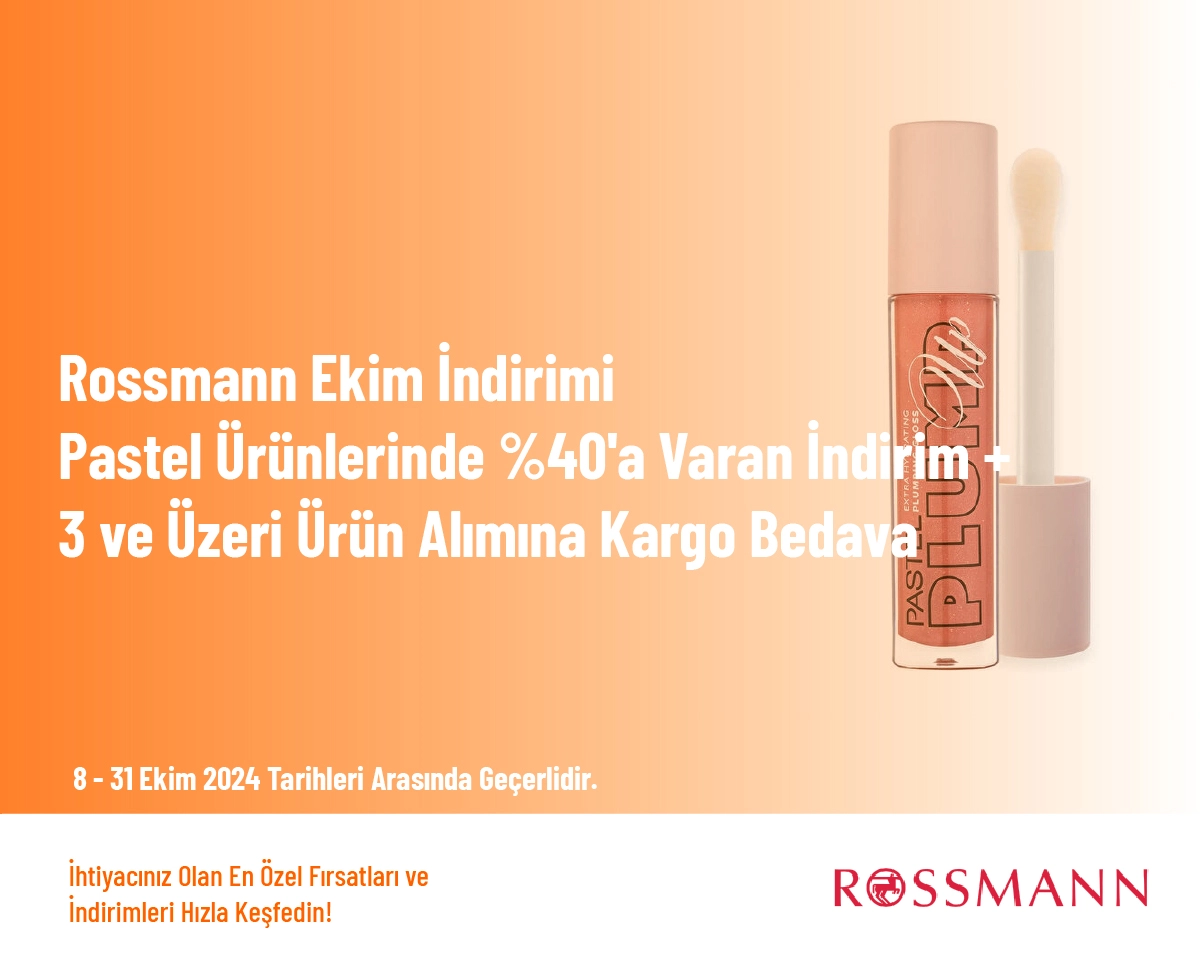 Rossmann Ekim İndirimi - Pastel Ürünlerinde %40'a Varan İndirim + 3 ve Üzeri Ürün Alımına Kargo Bedava