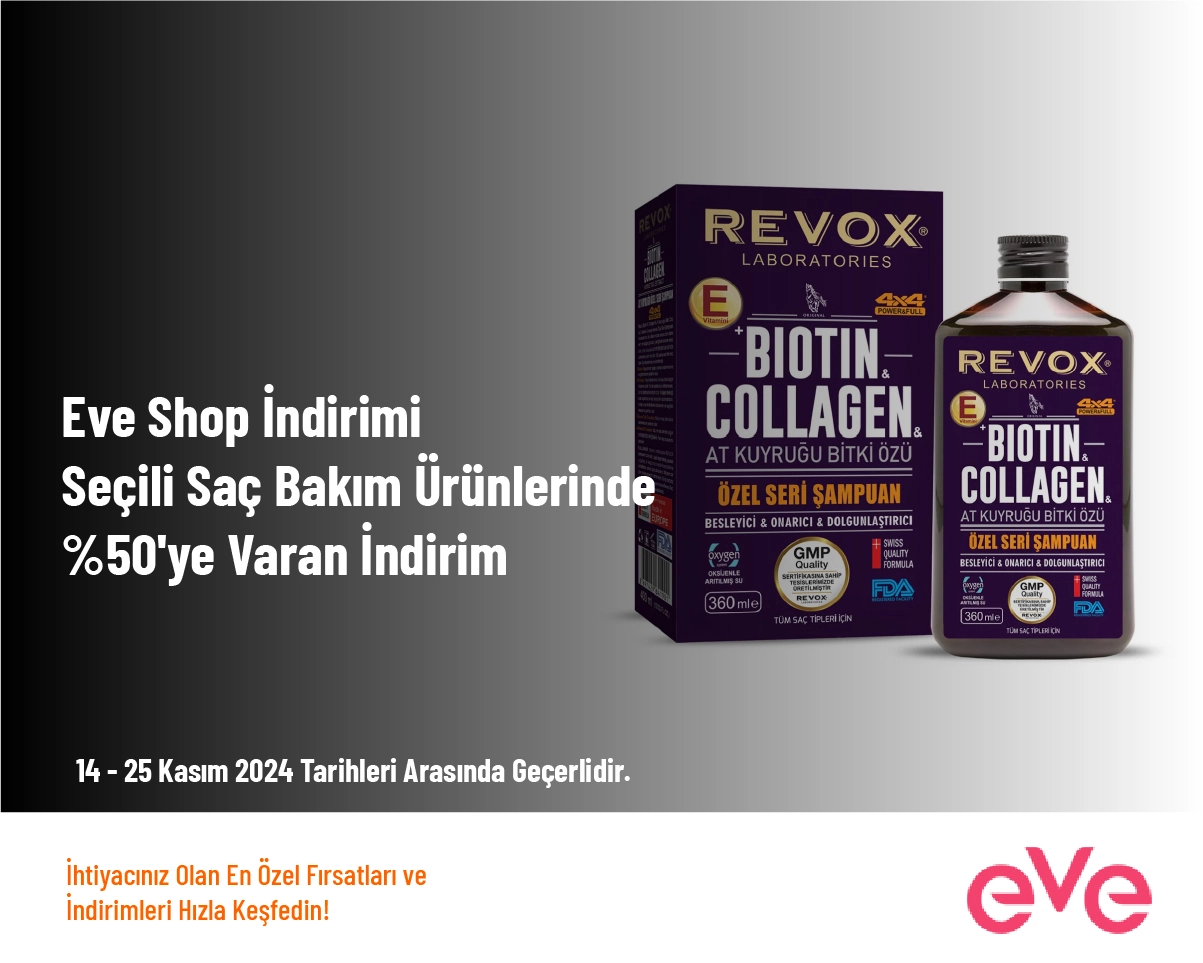 Eve Shop İndirimi - Seçili Saç Bakım Ürünlerinde %50'ye Varan İndirim