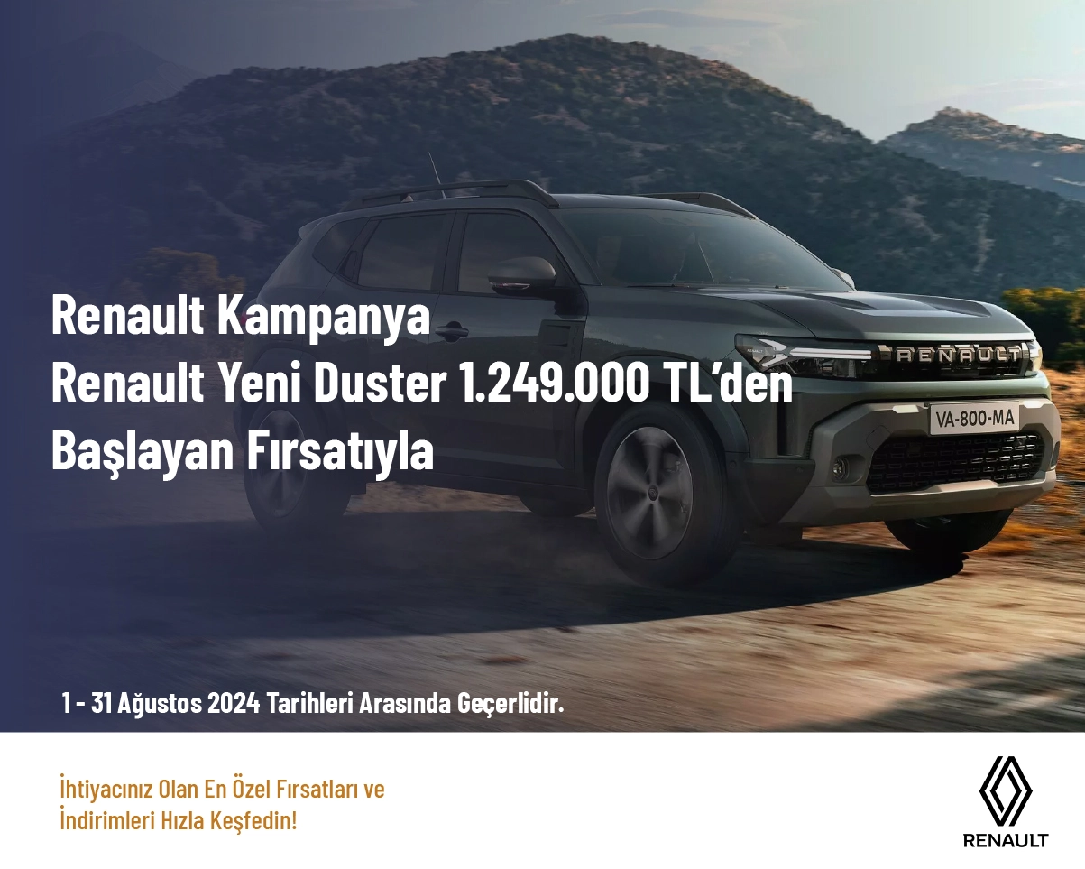 Renault Kampanya - Renault Yeni̇ Duster 1.249.000 TL’den Başlayan Fırsatıyla