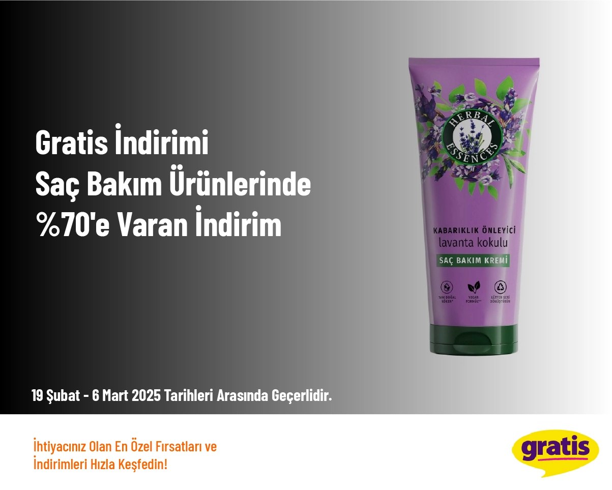 Gratis İndirimi - Saç Bakım Ürünlerinde %70'e Varan İndirim