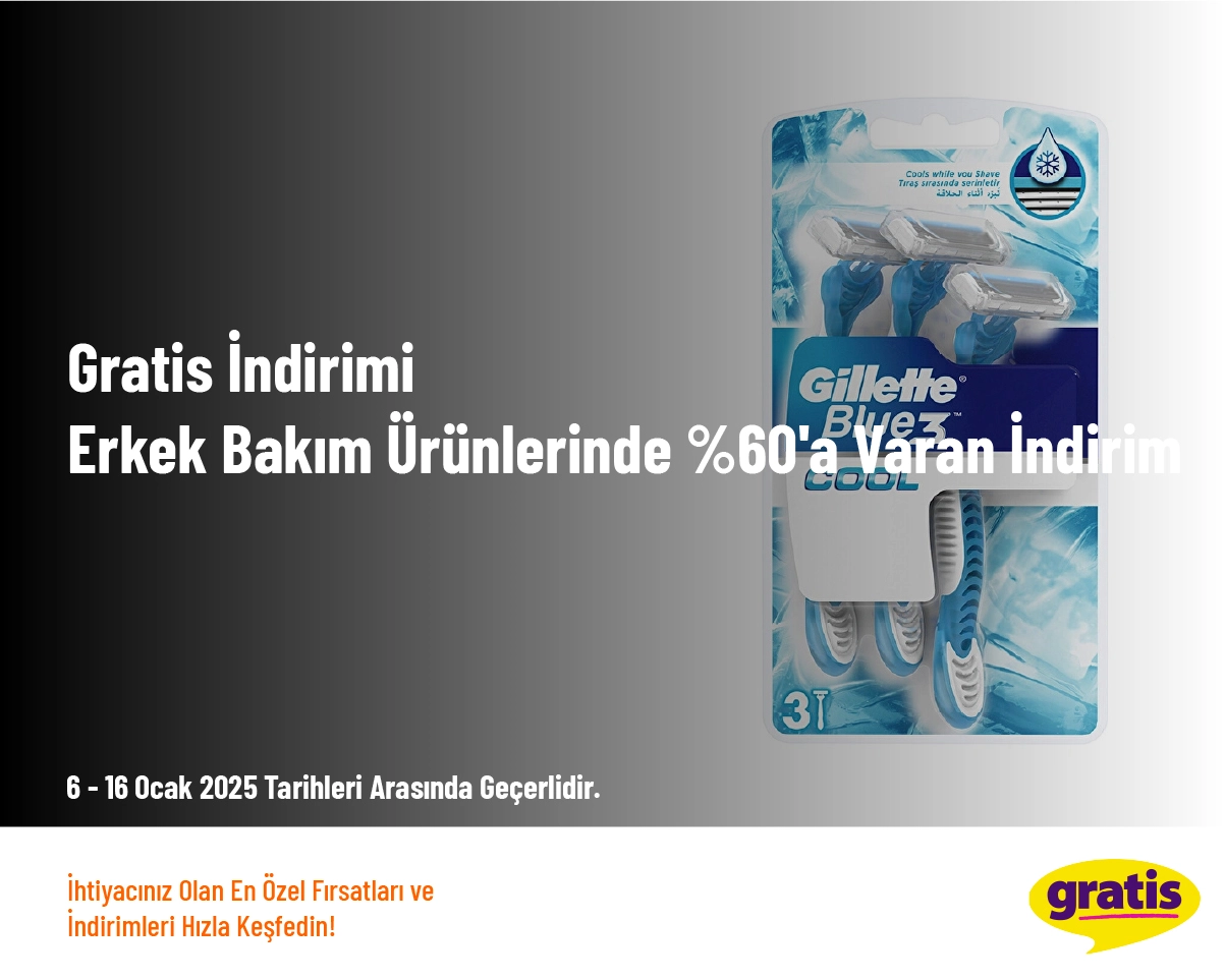 Gratis İndirimi - Erkek Bakım Ürünlerinde %60'a Varan İndirim