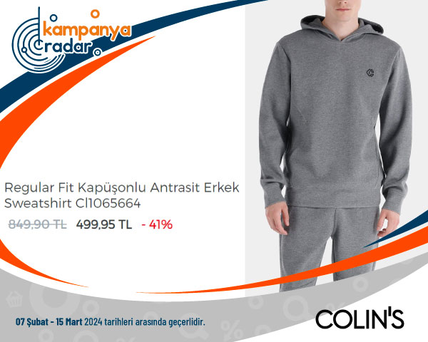  Colin's Regular Fit Kapüşonlu Antrasit Erkek Sweatshirt