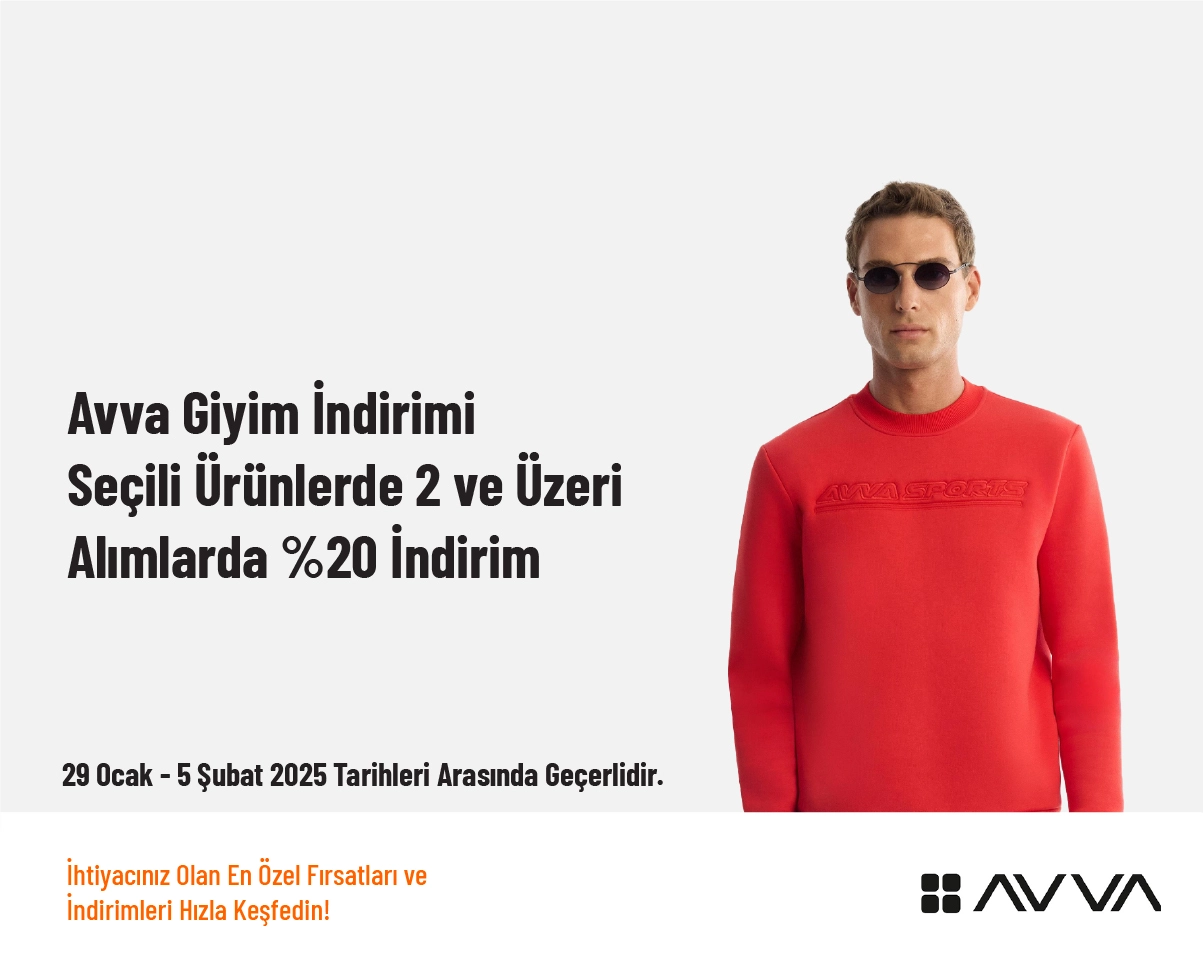 Avva Giyim İndirimi - Seçili Ürünlerde 2 ve Üzeri Alımlarda %20 İndirim