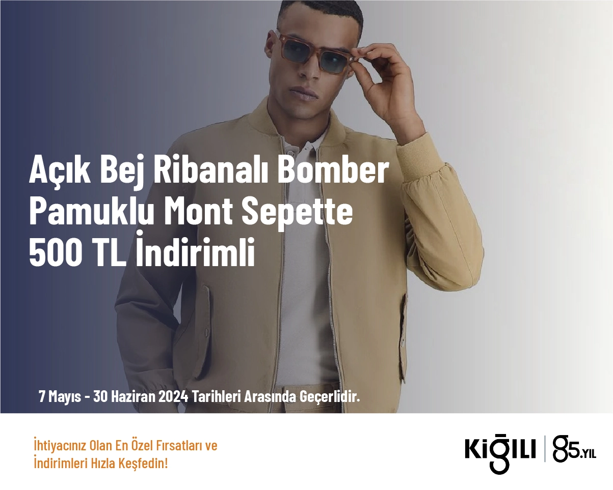 Kiğılı İndirim - Açık Bej Ribanalı Bomber Pamuklu Mont Sepette 500 TL İndirimli