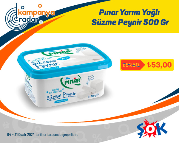 Şokmarket Pınar Yarım Yağlı Süzme Peynir 500 Gr