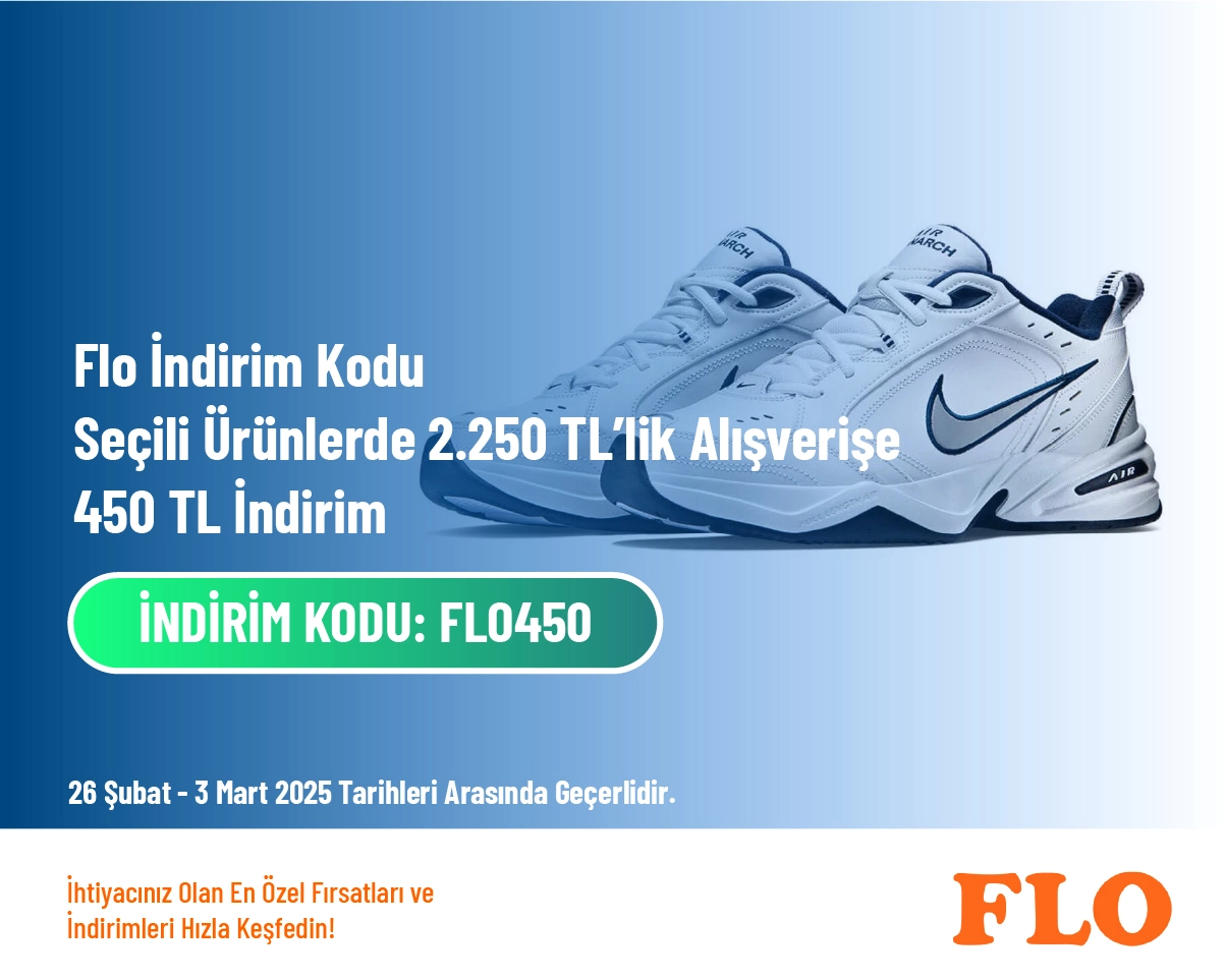 Flo İndirim Kodu - Seçili Ürünlerde 2.250 TL’lik Alışverişe 450 TL İndirim