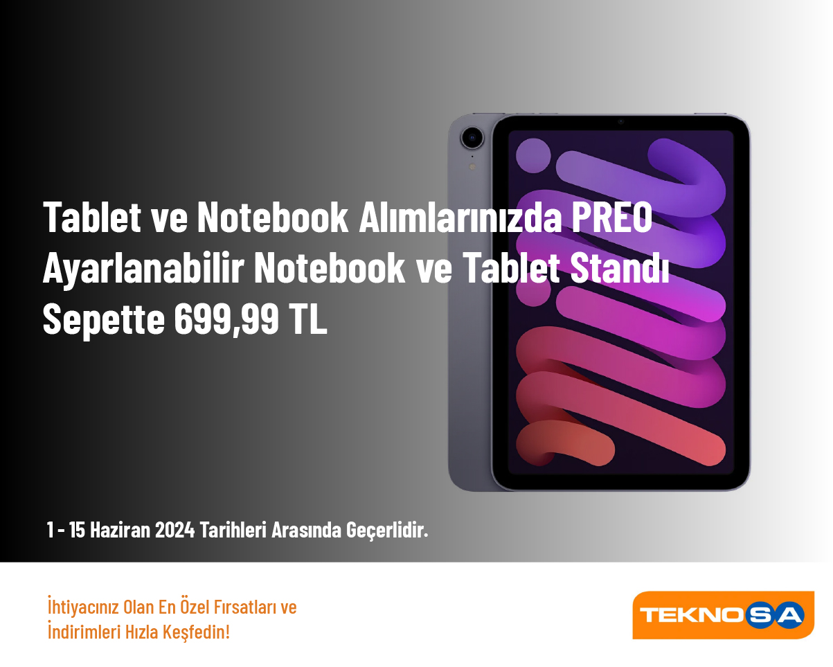 Tablet ve Notebook Alımlarınızda PREO MMU133 Ayarlanabilir Notebook ve Tablet Standı Sepette 699,99 TL