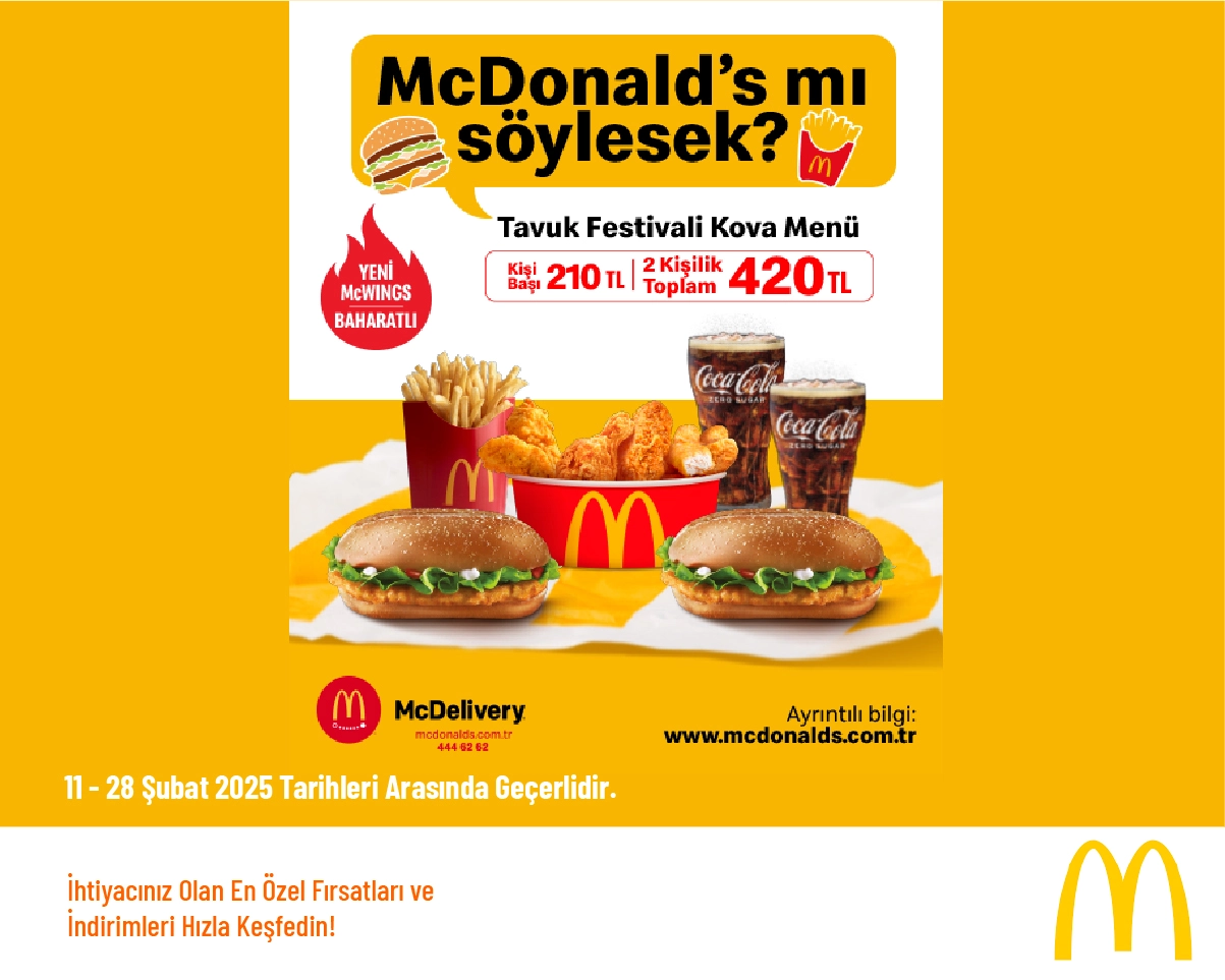 McDonald’s İndirimi - 2 Kişilik Tavuk Festivali Kova Menü 420 TL