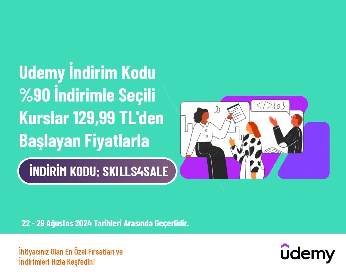 Udemy İndirim Kodu - %90 İndirimle Seçili Kurslar 129,99 TL'den Başlayan Fiyatlarla