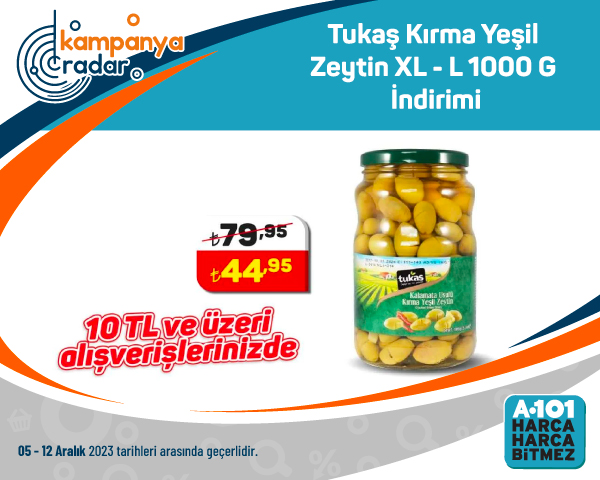 A101 Tukaş Kırma Yeşil Zeytin XL - L 1000 G İndirimi