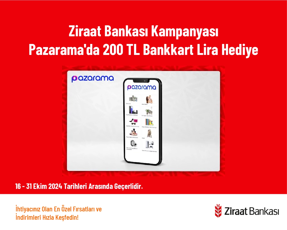 Ziraat Bankası Kampanyası - Pazarama'da 200 TL Bankkart Lira Hediye