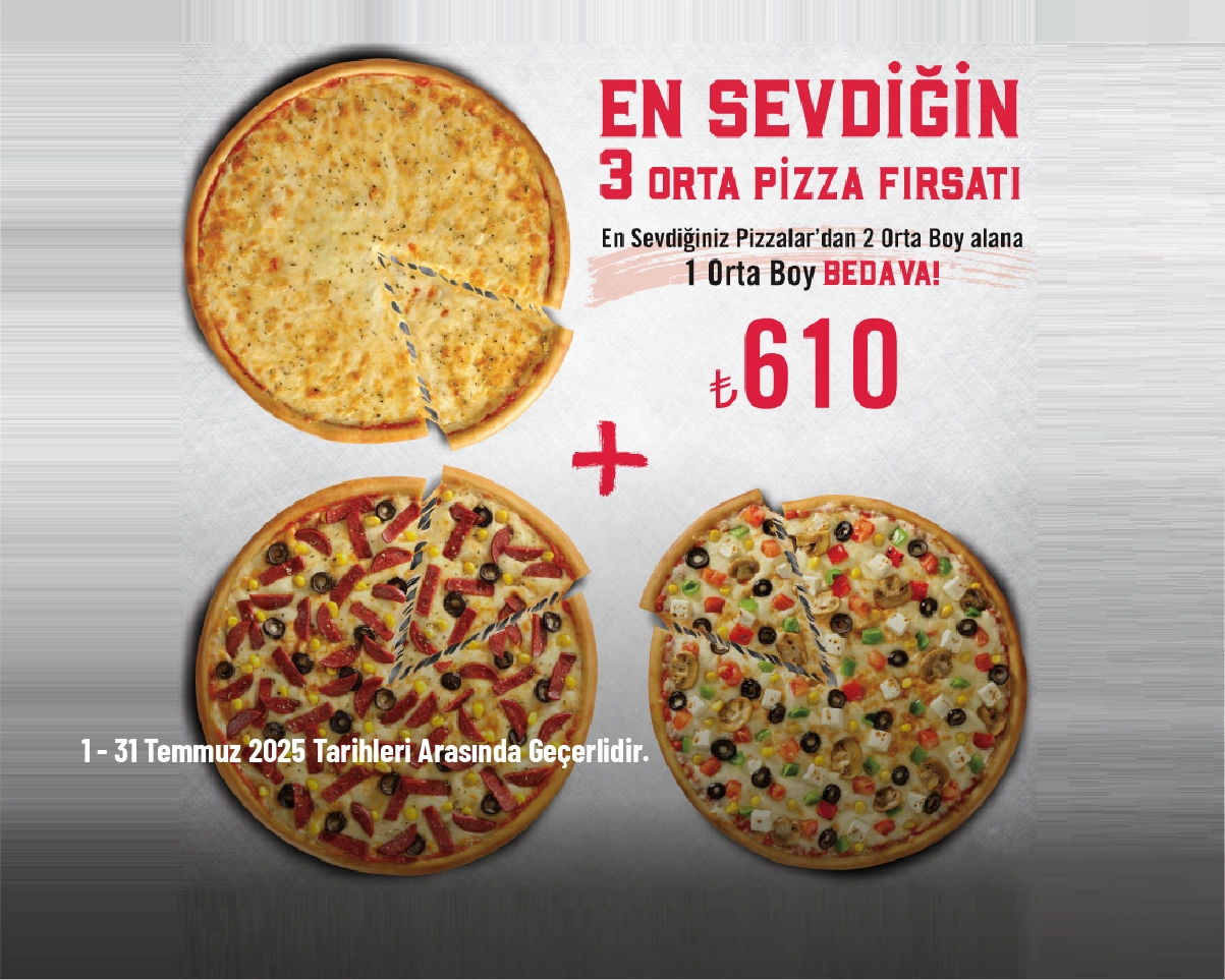 Sbarro Kampanyası - En Sevdiğin 3 Orta Pizza 610 TL Sbarro Kampanyası - En Sevdiğin 3 Orta Pizza 610 TL