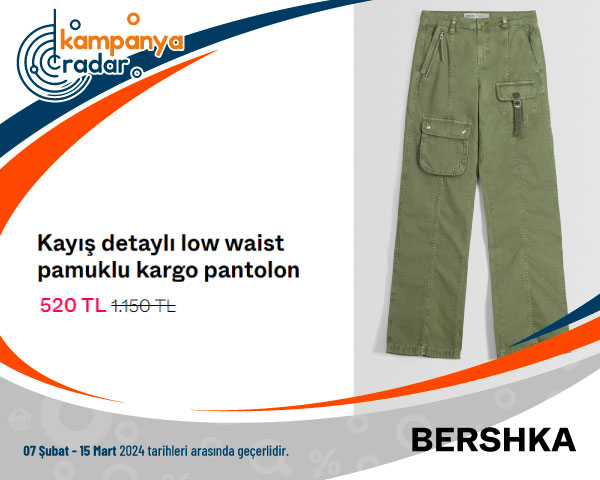 Bershka Kayış Detaylı Low Waist Pamuklu Kargo Pantolon