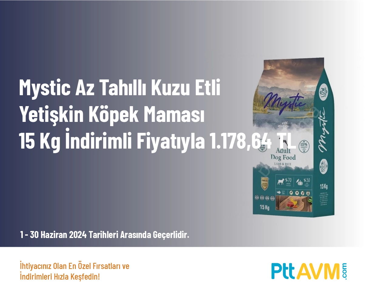 Köpek Maması İndirimi - Mystic Az Tahıllı Kuzu Etli Yetişkin Köpek Maması 15 Kg İndirimli Fiyatıyla 1.178,64 TL