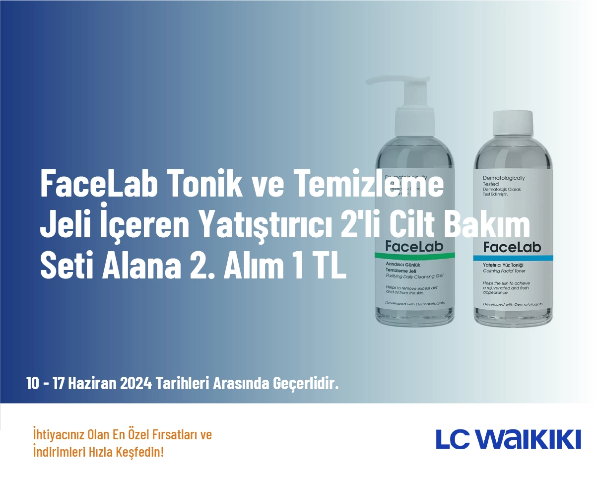 FaceLab Tonik ve Temizleme Jeli İçeren Yatıştırıcı 2'li Cilt Bakım Seti Alana 2. Alım 1 TL