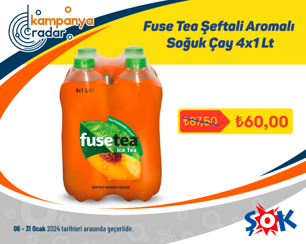 Şok Market Fuse Tea Şeftali Aromalı Soğuk Çay 4x1 Lt