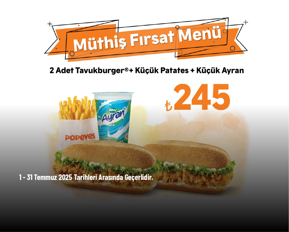 Popeyes Kampanyası - Müthiş Fırsat Menü Sadece 245 TL Popeyes Kampanyası - Müthiş Fırsat Menü Sadece 245 TL