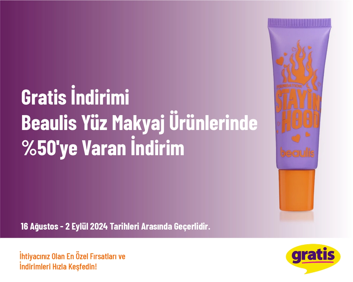 Gratis İndirimi - Beaulis Yüz Makyaj Ürünlerinde %50'ye Varan İndirim