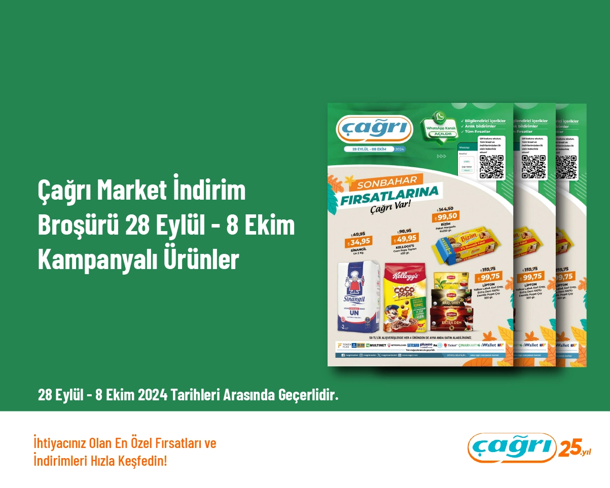 Çağrı Market İndirim Broşürü - 28 Eylül - 8 Ekim Kampanyalı Ürünler