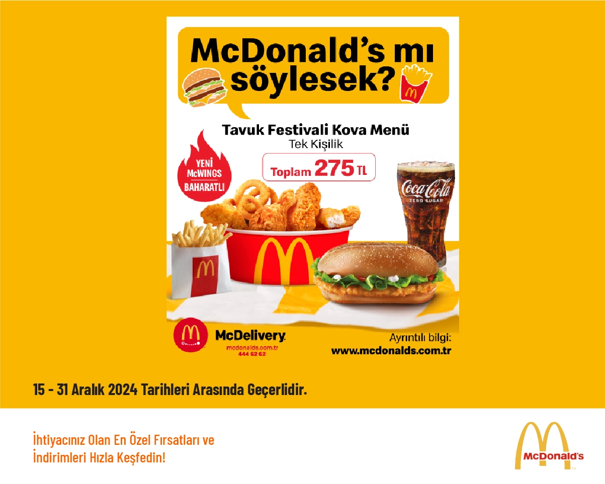 McDonald’s İndirimi - Tavuk Festivali Kova Menü Sadece 275 TL