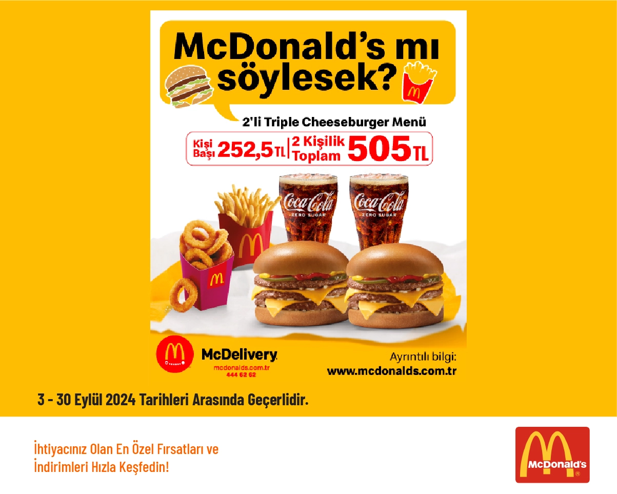 McDonalds İndirimi - 2'li Triple Cheeseburger Menü Sadece 505 TL